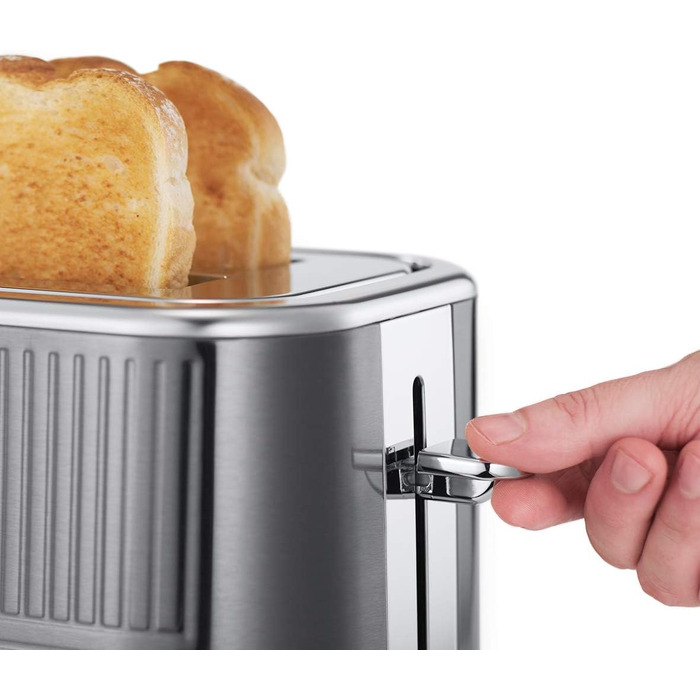 Тостер Russell Hobbs Geo Edelstahl Grau на 2 тости, нержавіюча сталь, 6 режимів, розморожування, підігрів, широкі слоти для хліба