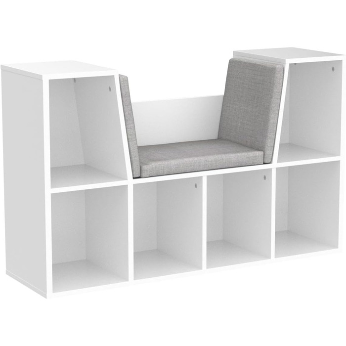 Дитяча книжкова полиця з м'яким сидінням Relaxdays, 6 відділень, 63x103x30 см, біла, для дитячої кімнати