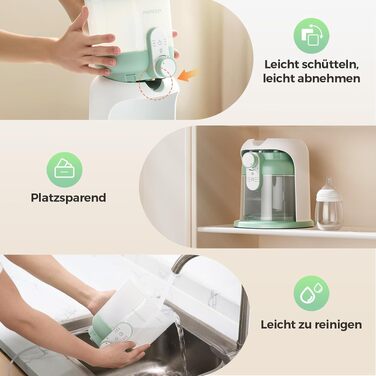 Автоматичний підігрівач та приготувач дитячих сумішей Momcozy з подвійним підсвічуванням, 1.69 л, біло-зелений