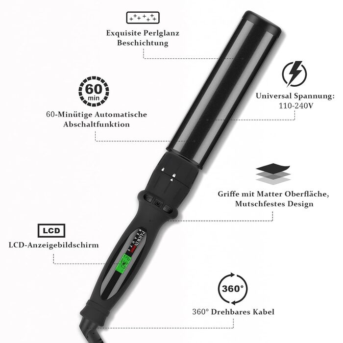 Професійний локон-інструмент Parwin Pro Beauty Lockenstab 7-в-1 з керамічним покриттям, LCD-дисплей, 100-230°C