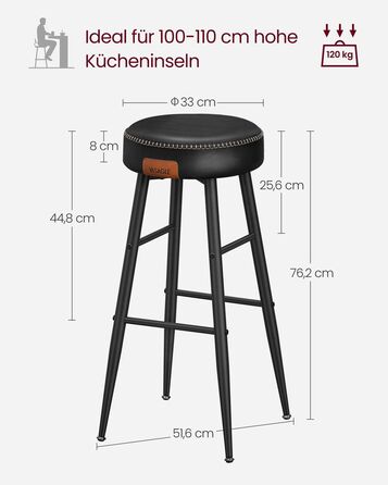 EKHO Collection - Барний стілець з поверхнею PU - Caramel Brown / 49.5 x 49.5 x 63 см