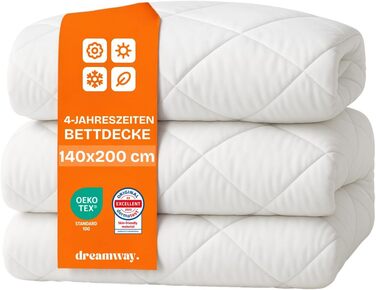Комплект ковдр DREAMWAY 155x220 см (4 сезони) 2 шт. з ковдрою на всі сезони 155x220 см (300 г/м²) + літня ковдра 155 x 220 (150 г/м²) - комплект двоспальних ковдр на ґудзиках для чотирьох сезонів/літа/зими, білий (140x200 см)