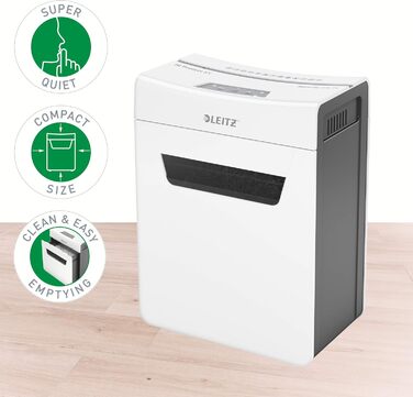 Leitz IQ 10X Premium Protect: Шредер для документів P4, 8 листів, частинковий різання, білий, для офісу та дому, сертифікований TÜV+GS