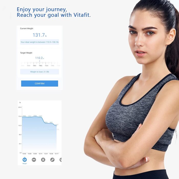 Ваги для вимірювання жирової маси тіла Vitafit з Bluetooth та додатком, 180 кг, чорні, аналізатор складу тіла, індекс маси тіла, м'язова маса