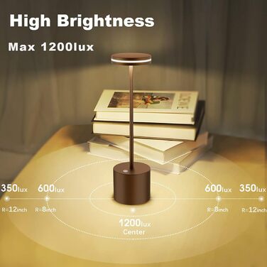 Безпровідна LED настільна лампа bravzurg, акумулятор 5000mAh, димірування, 3 кольори, USB, сенсорне керування, для дому і вулиці, нічник, письмовий стіл, коричнева