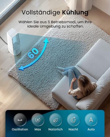Вентилятор без лопатей Pro Breeze 101 см з LED дисплеєм, 6 швидкостей, 5 режимів, авто-коливання 60°, таймер 7 годин, управління через додаток та пульт, білий