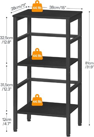 Металевий стелаж HOOBRO для книг та зберігання, 3 полиці, чорний (38x28x81 см), індустріальний стиль