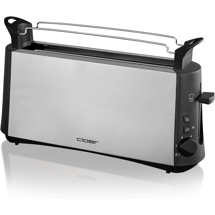 Тостер Cloer 3810 довгий слот, 880 Вт, для 2 тостів, функція для сірого хліба, насадка для булочок, корпус з нержавіючої сталі
