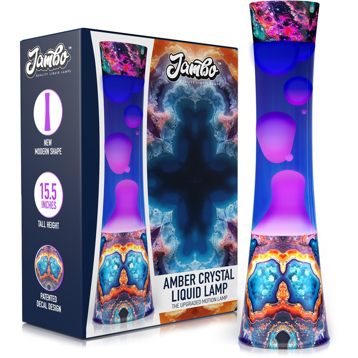 Рідка лампа-нічник Jambo Amber Crystal Decal Liquid Motion Lamp з ефектом бурління (фіолетова рідина, жовтий віск), 39 см
