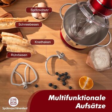Кухонна машина Kitchen in the box Fab-Serie, потужний планетарний міксер 2000Вт, чаша 8л, 10 швидкостей, з вінчиком, гаком та мішалкою, червоний