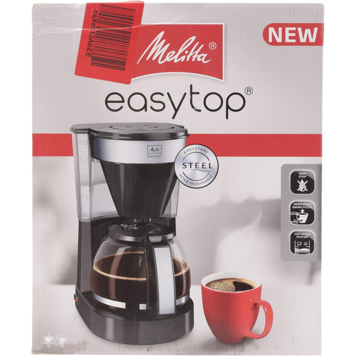 Кавоварка фільтраційна Melitta Easy Top з глечиком, 10 чашок, чорна, функція захисту від капання