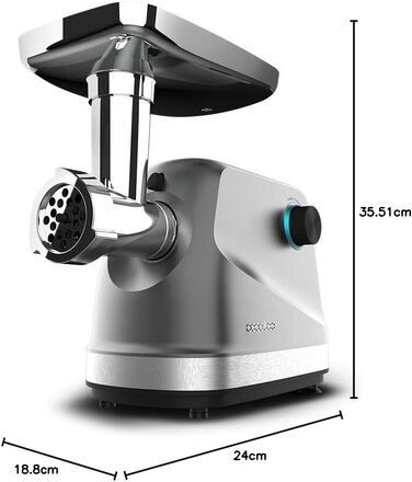 Електрична м’ясорубка Cecotec Crusher 1400 Steel, 1360 Вт, сталева, для подрібнення, нарізання та рубання, 1 ніж з нержавіючої сталі, 3 диски (3 мм, 5 мм, 7 мм)
