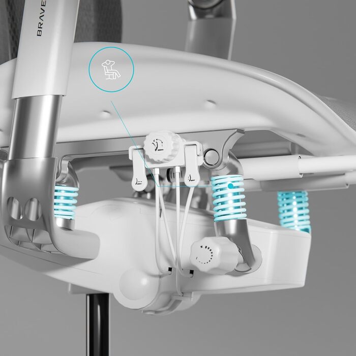 Офісне крісло Diablo Brave V-Kinetic, ергономічне, з підставкою для ніг, 5D підлокітники, сітчастий матеріал, регульована поперекова підтримка, вантажопідйомність до 120 кг, сірий, 126x70x70 см