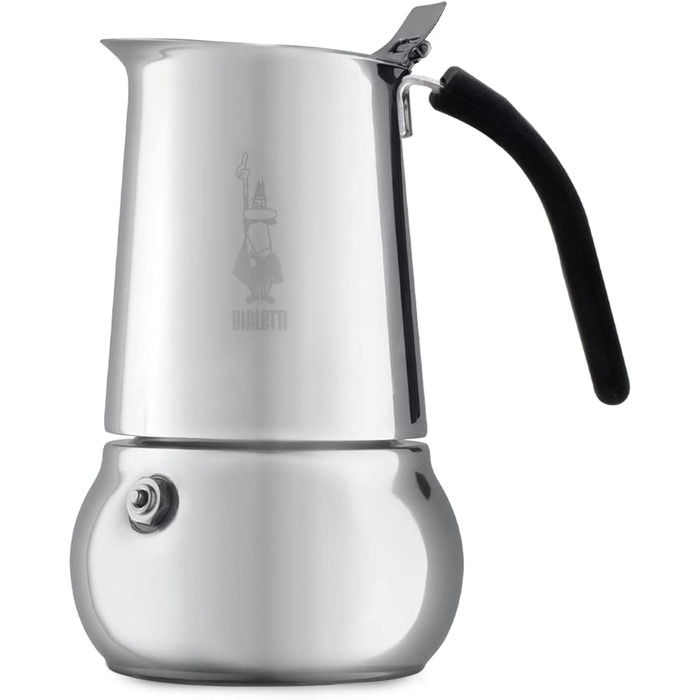 Кавоварка Bialetti Kitty на 4 чашки, 200 мл, з нержавіючої сталі, для всіх плит, окрім індукції, срібляста