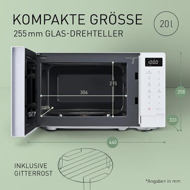 Мікрохвильова піч Panasonic NN-ST21QWEPG 20л з грилем, біла – 800 Вт, автоматичне розморожування, 11 програм, LED-дисплей