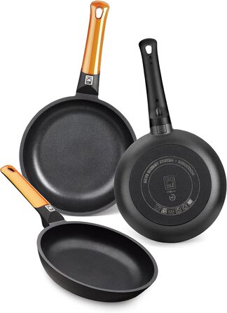 Набір сковорідок BRA Efficient Orange 18/22/26 см, литий алюміній, антипригарне покриття, без PFOA, для всіх плит, посудомийна машина
