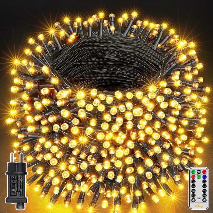 Світлодіодна гірлянда Ollny для вулиці 100м, 1000 LED, теплий білий колір, з пультом керування та таймером