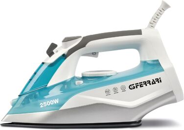 Парова праска G3 Ferrari Ermes G40021, 2500 Вт, керамічна підошва, 340 мл, 150 г/хв, самоочищення, захист від накипу й протікання, 51 мікроотвір, біло-блакитна