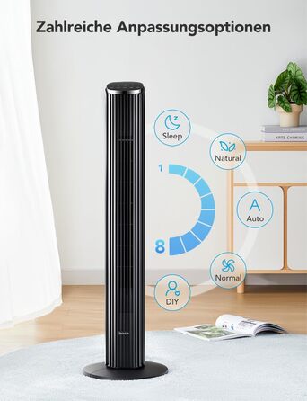 GoveeLife Розумний вежний вентилятор з Wi-Fi та Bluetooth, 75° осциляція, 8 швидкостей, 5 режимів, таймер на 24 год
