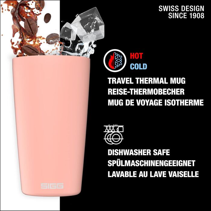 Кавова чашка SIGG Neso Pure Ceram з Tritan-кришкою, нержавіюча сталь 18/8, 0.3/0.4L, миється в посудомийній машині, BPA-free, рожевий колір