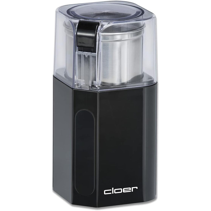 Електрична кавомолка та млинок для спецій Cloer 7580, 200 Вт, для кавових зерен, спецій, горіхів і зернових, знімний контейнер з нержавіючої сталі, чорний
