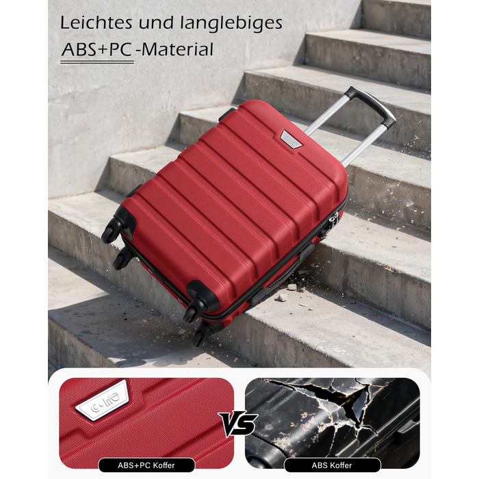Набір валіз COOLIFE 2 шт. (L + XL) Spinell Red, PC+ABS, полікарбонат, на колесах, з TSA замком, чорний