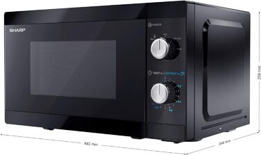 Мікрохвильова піч SHARP MS01EB, 800 Вт, 5 рівнів потужності, функція розморожування, 44x25,8x34,4 см, чорна