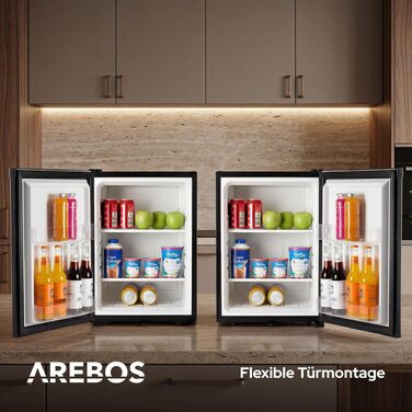 Міні-холодильник Arebos 40L: безшумний компактний бар для напоїв та офісу, з LED-підсвіткою, регулюванням температури та замком, чорний