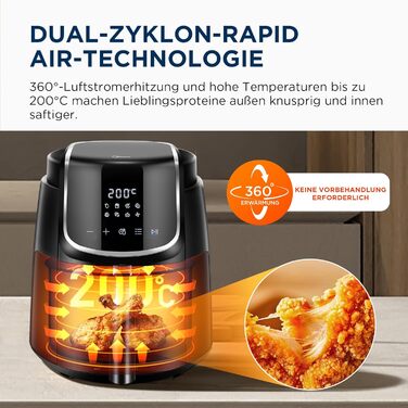 Фритюрниця Midea Air Fryer 4L XL з LED-дисплеєм, 8 програм, HeatXpress, 35-200°C, для запікання, грилю, розморожування, 41 рецепт, 90% менше олії, посудомийна безпека