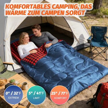 Подвійний кемпінговий спальний мішок для дорослих SWTMERRY (230x160 см) з 2 подушками, синій — для туризму, подорожей та відпочинку на природі