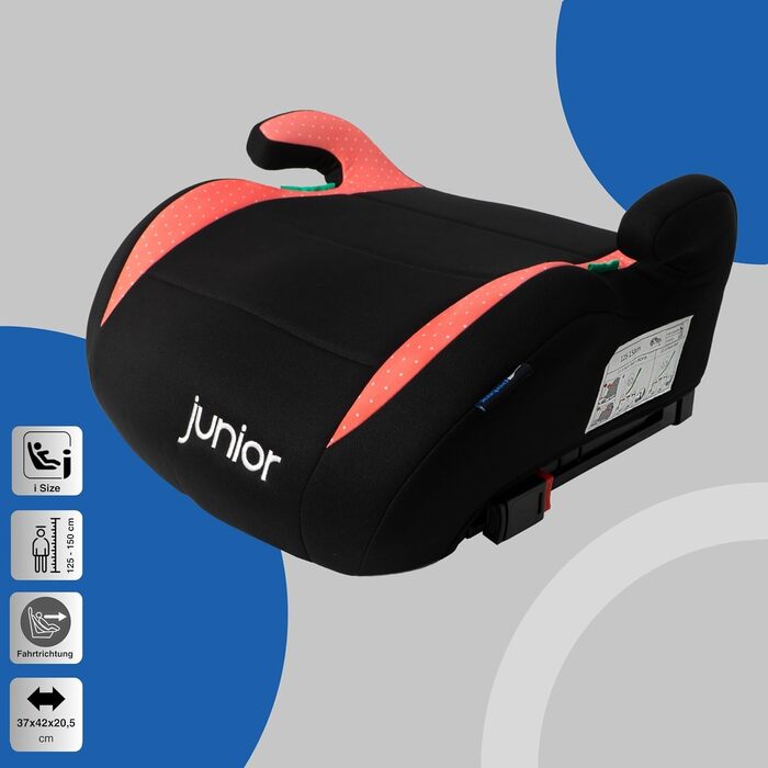 Дитяча автопідставка PETEX Max Plus з Isofix, i-Size ECE R129, для дітей 7-12 років, зріст 125-150 см, сидіння-підвищувач, рожевий