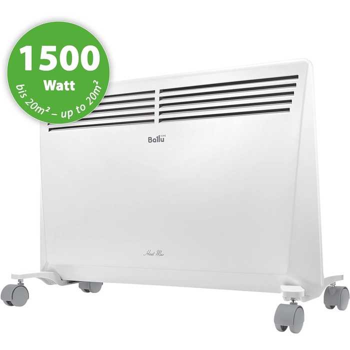 Електричний конвектор Ballu Heat Max 1500 Вт на роликах, настінний, з таймером і тижневим програмуванням