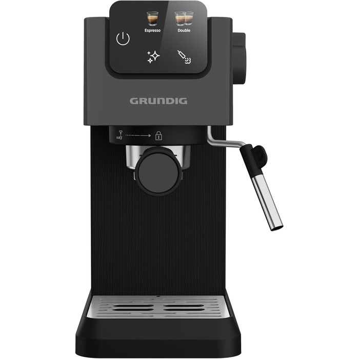 Кавоварка еспресо GRUNDIG KSM 4330 з насадкою для спінювання молока, сенсорним дисплеєм, для меленої кави, знімний резервуар, 1626 Вт, пам’ять, чорна