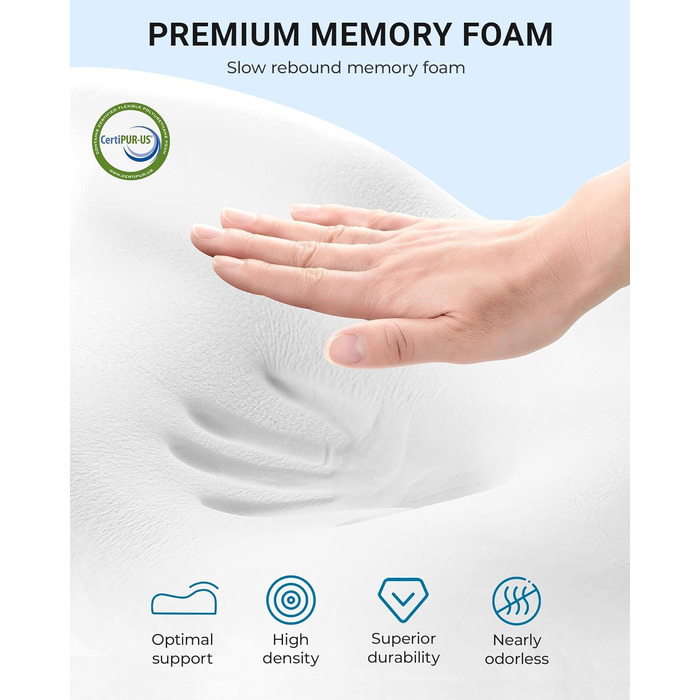 Подушка ортопедична Elviros з піною Memory Foam для сну на боку та спині, регульована, знімний чохол сірий