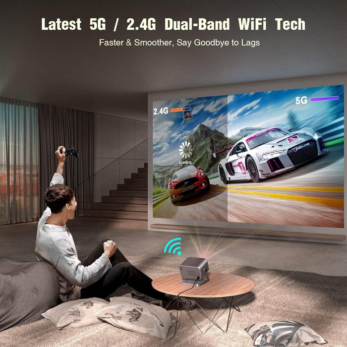 Smart-проектор VOPLLS 4K Mini Beamer з автофокусом та автокоррекцією трапеції, 700 ANSI люмен, Full HD 1080P, WiFi 6, Bluetooth, портативний домашній кінотеатр для смартфонів (Сріблястий)