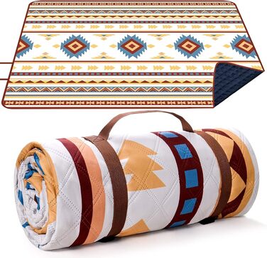 Пляжний килимок LARUTAN Boho 200x200 см, пікнікова ковдра з піску, портативна та вологостійка підстилка для кемпінгу, BBQ та подорожей (Бежевий)