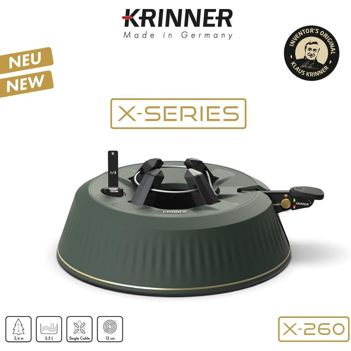 Підставка для ялинки KRINNER X-260 з педаллю та баком 3,5 л, для дерева до 2,6 м, Німеччина