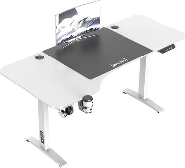 Електричний письмовий стіл pro.tec Oxnard 160x75 см з регулюванням висоти, пам'яттю, до 80 кг, тримачем для напоїв і гачком для навушників, алюмінієва рама, білий