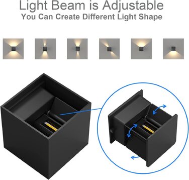 Світильник настінний LED K-Bright 12W для дому та вулиці, двосторонній потік світла (вгору та вниз), теплий білий 3000K, водонепроникний IP65, антрацит