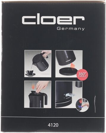 Електрочайник Cloer 4120, 2200 Вт, 1,2 л, чорний, захист від перегріву, велика індикація рівня води