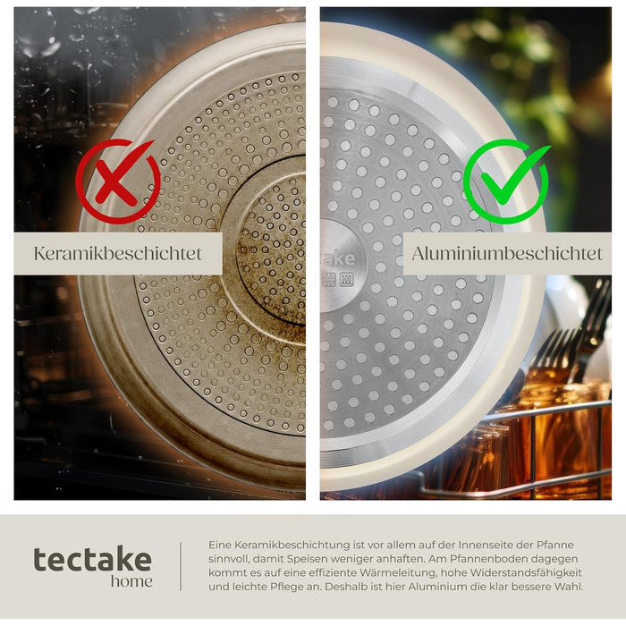 Набір посуду Tectake 16 предметів для індукційних плит з керамічним антипригарним покриттям: каструлі та сковороди зі знімними ручками та скляними кришками
