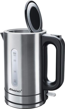 Електрочайник Steba WK 20 Inox 1,7 л з автоматичним вимкненням, кнопкою відкриття кришки, індикатором рівня води та легкою очисткою