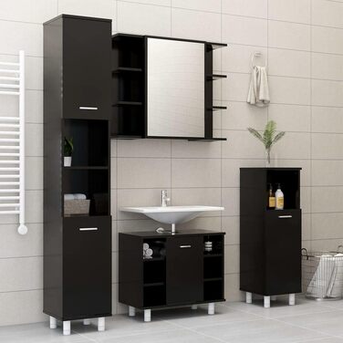 Шафа для ванної vidaXL, 3 полиці, 1 дверцята, чорна, 30x30x95 см, ДСП