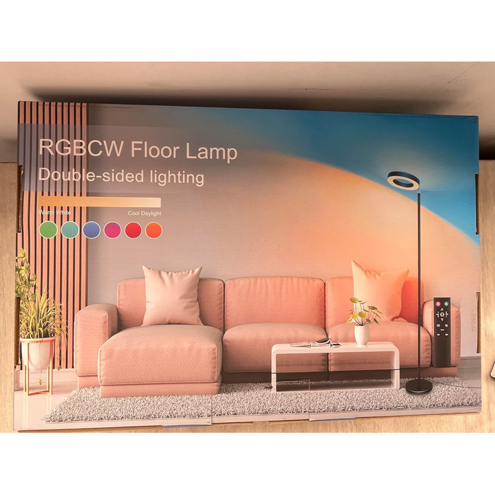 Світлодіодна торшерна лампа RGB, 42W, димована, з пультом, двостороннє освітлення, зміна кольору, для вітальні, спальні, офісу, готелю