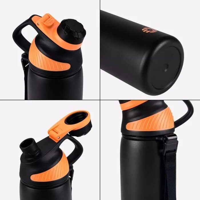 Спортивна термопляшка Fjbottle з нержавіючої сталі з магнітною кришкою, герметична та без BPA, для води та газованих напоїв, чорна, 400 мл