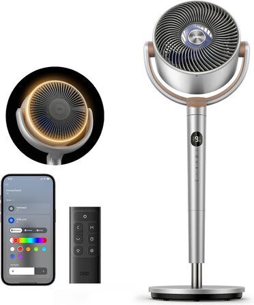 Вентилятор підлоговий Dreo з Wi-Fi та LED, 102 см, 8 швидкостей, 3 режими, тихий 20dB, велика потужність, срібний