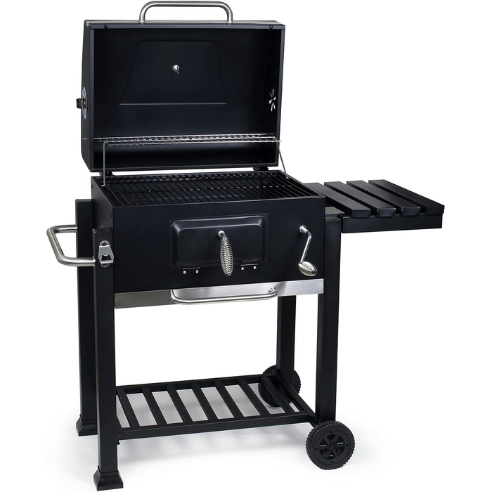 Гриль-возок на дровах BBQ з кришкою, полицею та регульованою дверцею для вугілля, термометром та регулюванням висоти