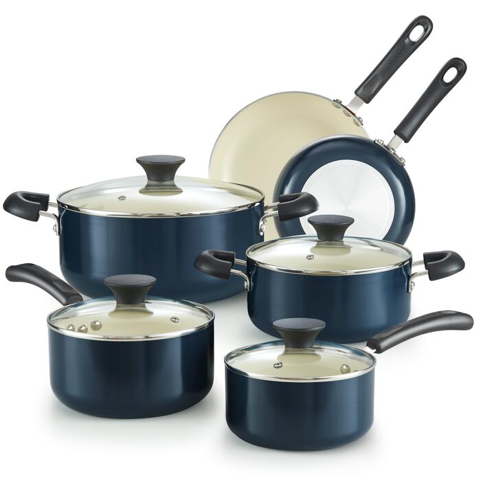 Набір посуду Cook N Home керамічний антипригарний 10 предметів синій: каструлі, сковороди, казанок з кришкою