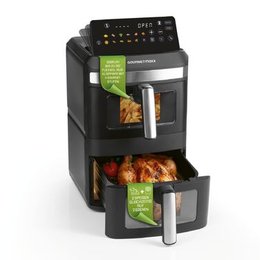 Аерофритюрниця GOURMETmaxx AirGenius 10L з двома камерами (2x5Л), сенсорним керуванням та 10 програмами приготування, для 8 осіб