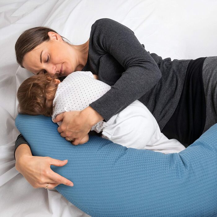 Подушка для годування та вагітних Amilian XXL, блакитна – багатофункціональна подушка для новонароджених, для сну на боці, з чохлом